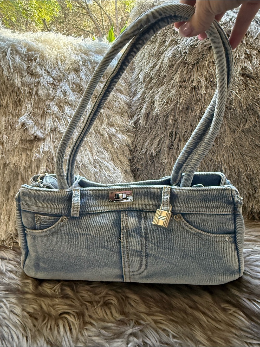 Wrangler Light Blue Denim Shoulder Bag with Gold Lock